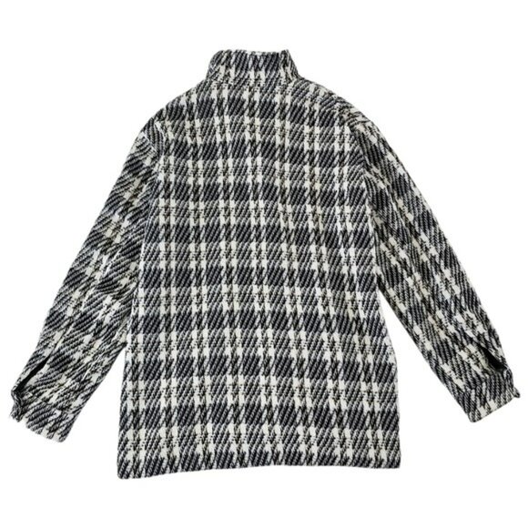 Women's Black White Tweed Plaid Jacket Coat Size 3XL Snaps Lined Linen Cotton - Picture 14 of 15